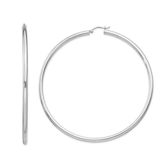 Jumbo Hoop Earrings in Sterling Silver 3 1/4 Inch (3.0mm)